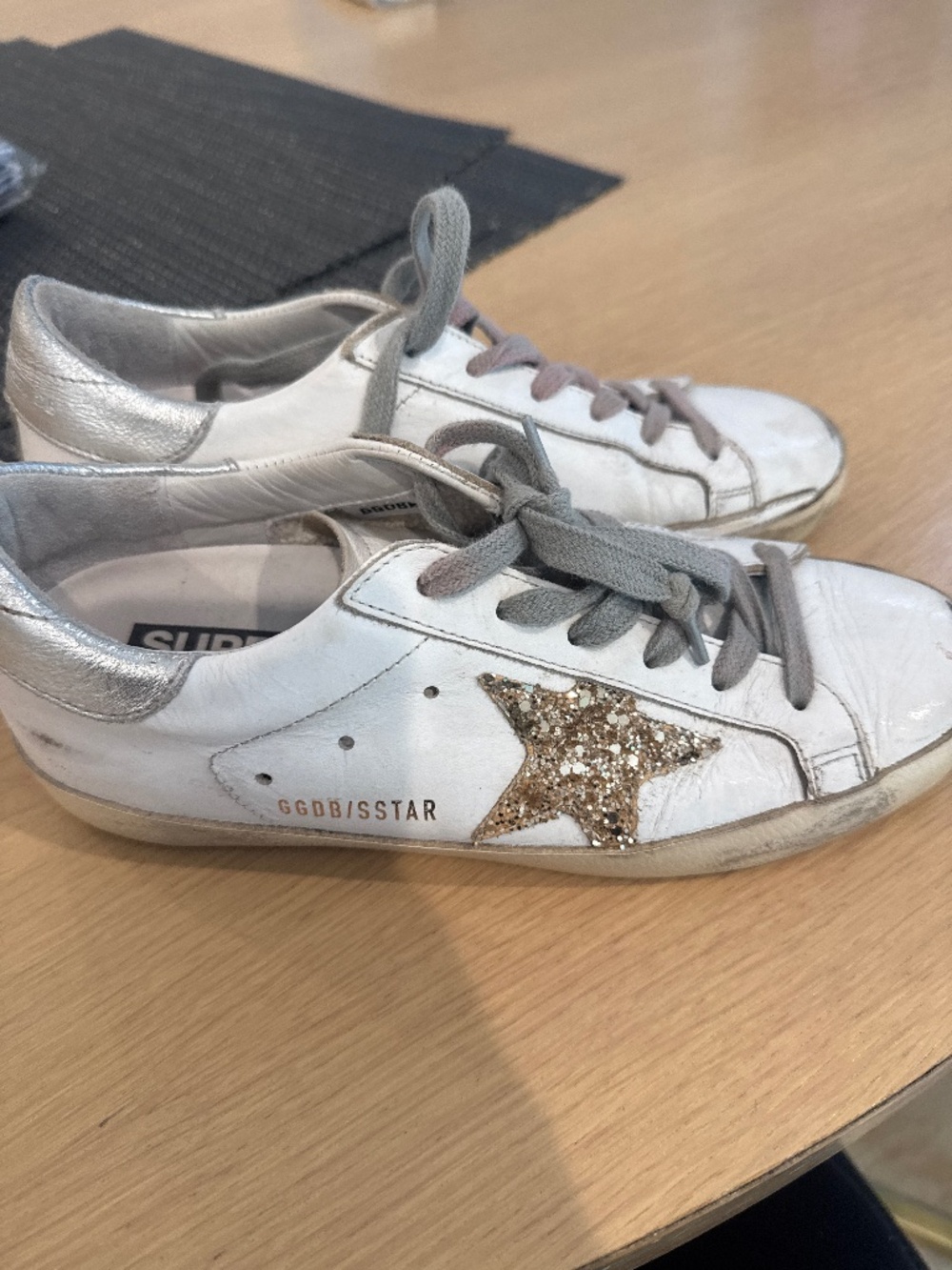 Golden Goose white with gold glitter womens sneakers size 6